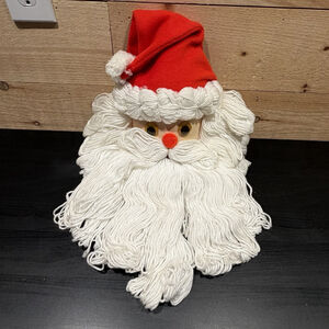 Vintage Bleach Bottle Santa Face Yarn Christmas Wall Hanging Kitschy Handmade